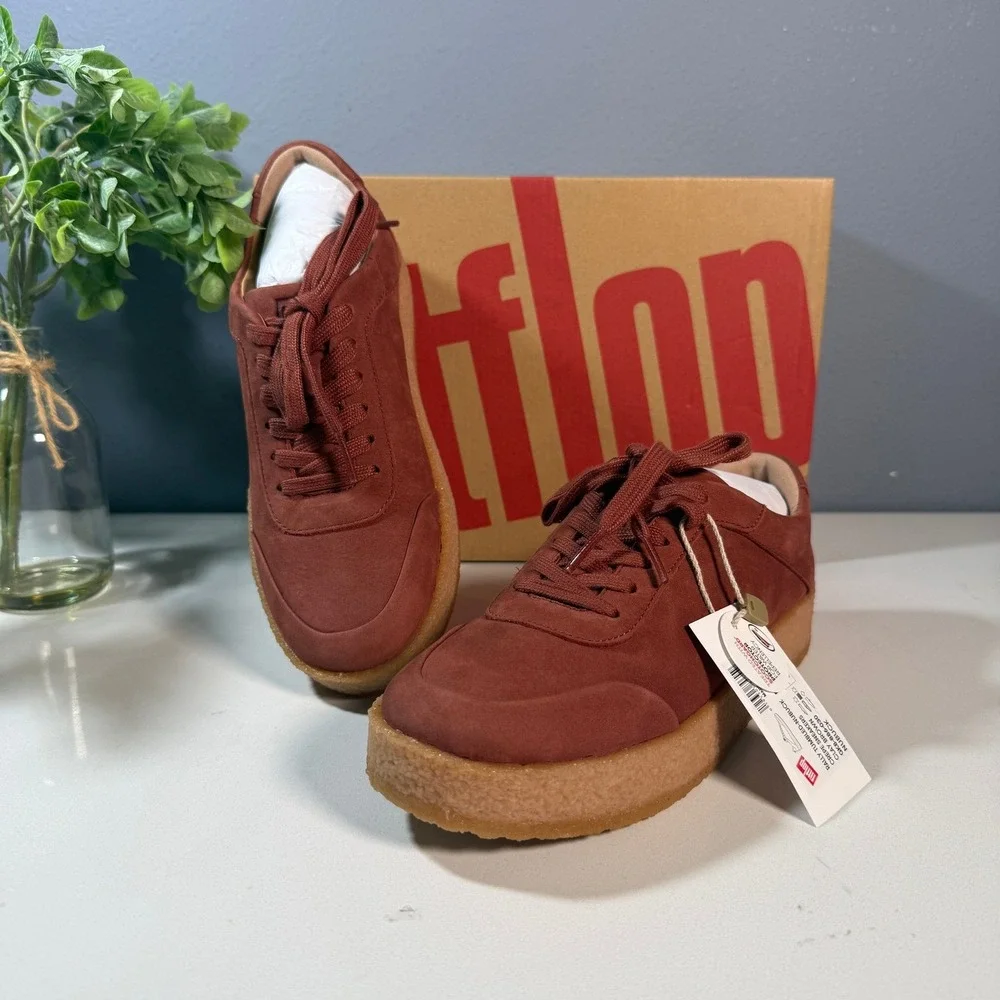 Fitflop Rally Tumbled Nubuck Crepe Sneakers Clay Brown Size 5